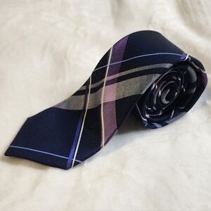 Michael Kors Navy and Purple Plaid Tie 60"